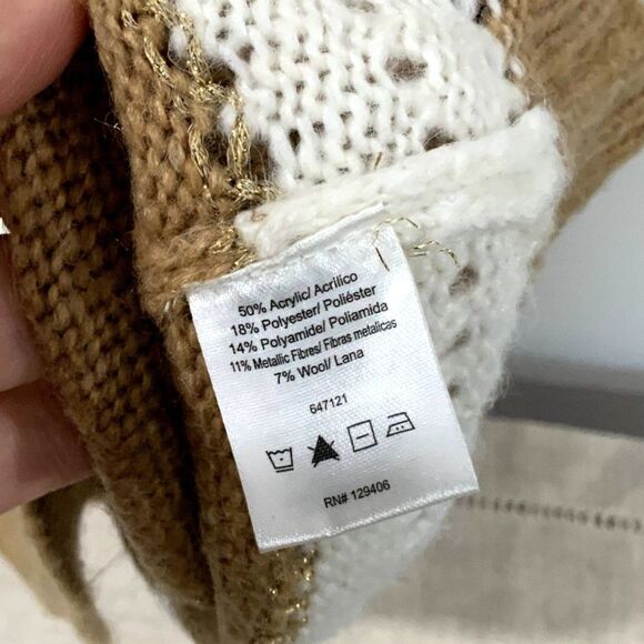 NWOT! Striped Brown/Cream/Gold Long Open Knit Sweater by Venus Size XL - Picture 4 of 9